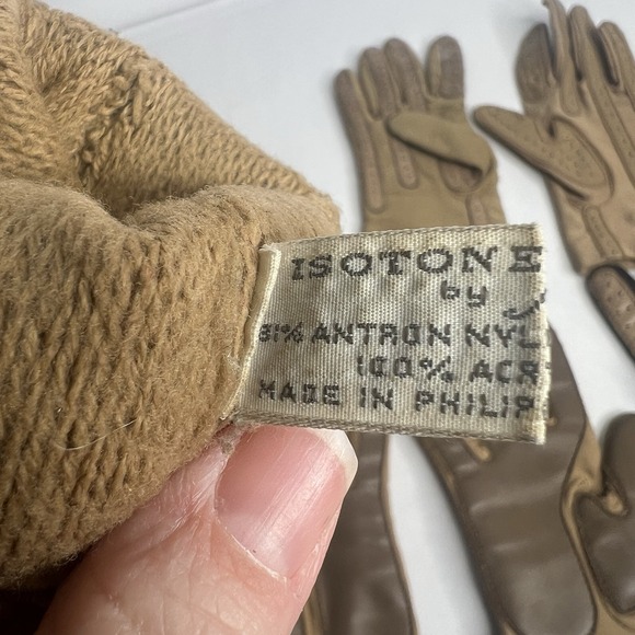 VTG Lot 5 Pair Gloves Isotoner by Aris Nylon Spandex Acrylic Brown Tan Knit - Picture 7 of 10